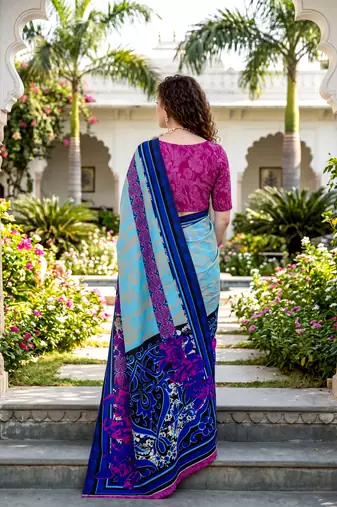 sky blue woven cotton saree with blouse