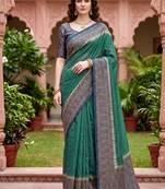 green woven cotton saree with blouse