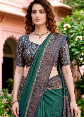 green woven cotton saree with blouse 2