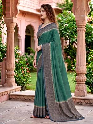 green woven cotton saree with blouse 3