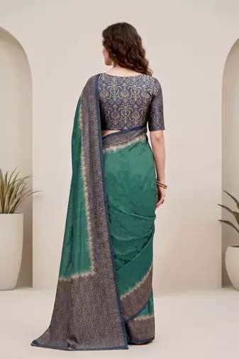 green woven cotton saree with blouse