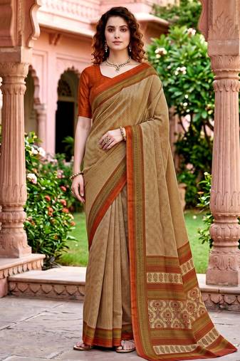 beige woven cotton saree with blouse