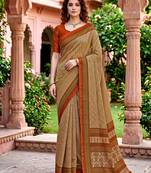 beige woven cotton saree with blouse