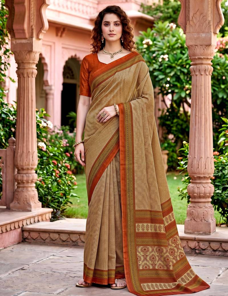 beige woven cotton saree with blouse