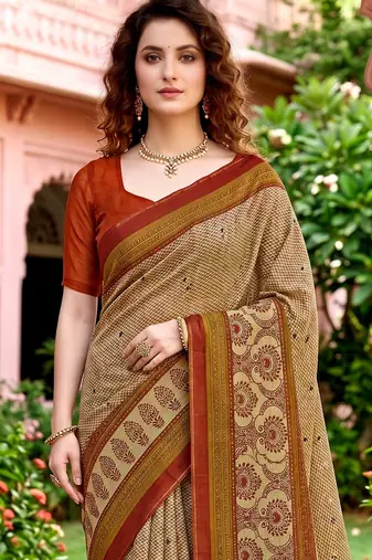 beige woven cotton saree with blouse