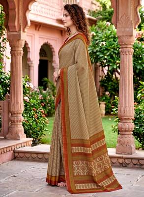 beige woven cotton saree with blouse 3