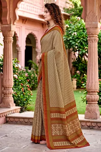 beige woven cotton saree with blouse