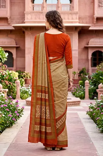 beige woven cotton saree with blouse
