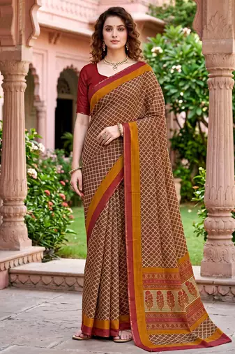 beige woven cotton saree with blouse