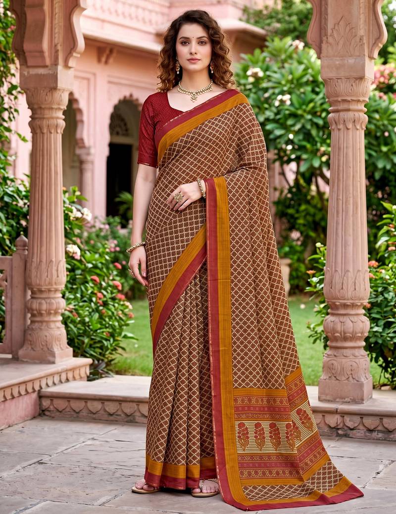 beige woven cotton saree with blouse
