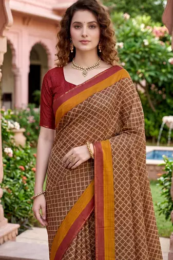 beige woven cotton saree with blouse