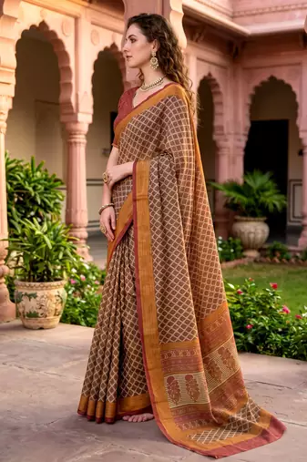 beige woven cotton saree with blouse