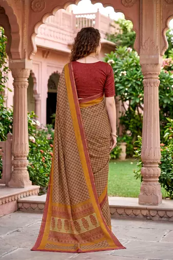 beige woven cotton saree with blouse