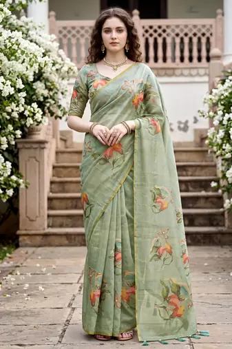 green woven cotton saree with blouse