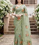green woven cotton saree with blouse