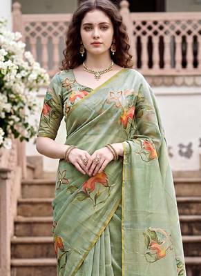 green woven cotton saree with blouse 2