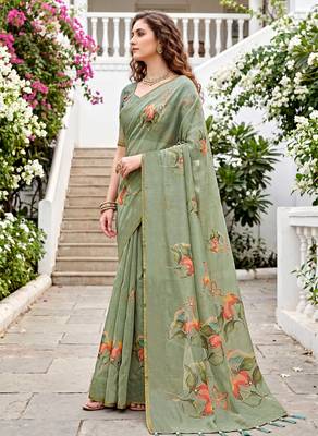 green woven cotton saree with blouse 3