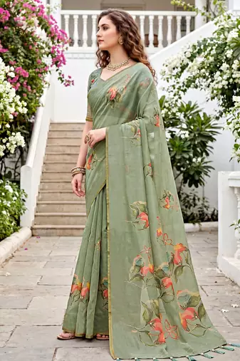green woven cotton saree with blouse