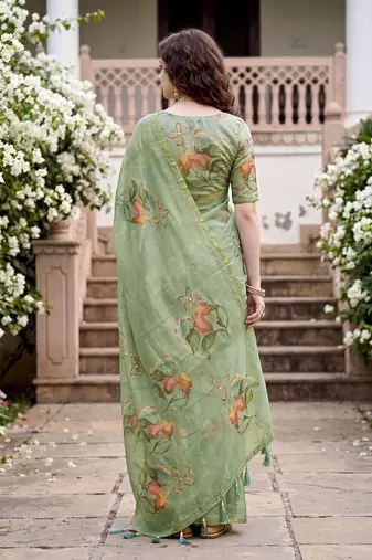 green woven cotton saree with blouse