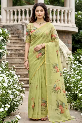 green woven cotton saree with blouse