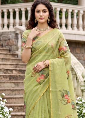 green woven cotton saree with blouse 2