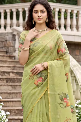 green woven cotton saree with blouse