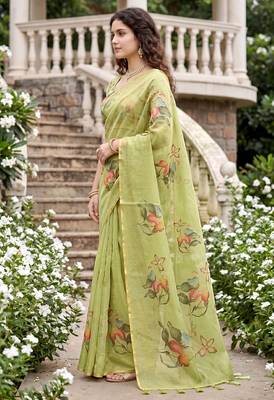 green woven cotton saree with blouse 3