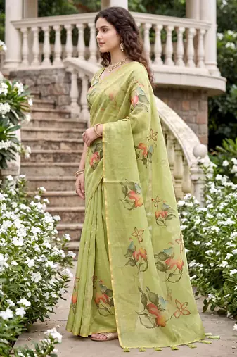 green woven cotton saree with blouse