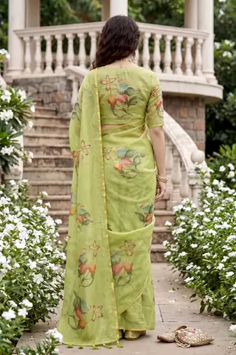 green woven cotton saree with blouse
