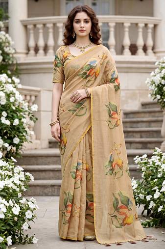beige woven cotton saree with blouse