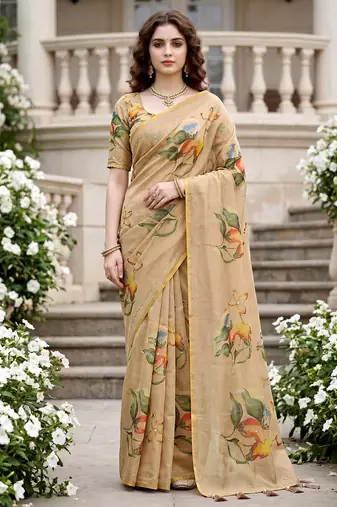 beige woven cotton saree with blouse