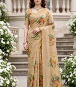 beige woven cotton saree with blouse