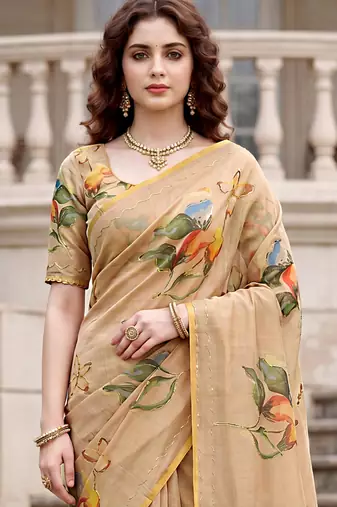 beige woven cotton saree with blouse