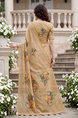 beige woven cotton saree with blouse 4