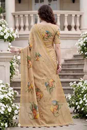 beige woven cotton saree with blouse