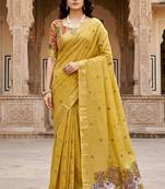 yellow woven cotton saree with blouse