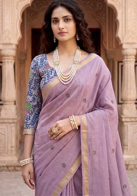 purple woven cotton saree with blouse 2