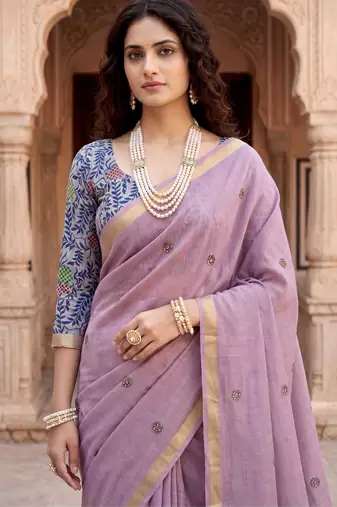 purple woven cotton saree with blouse