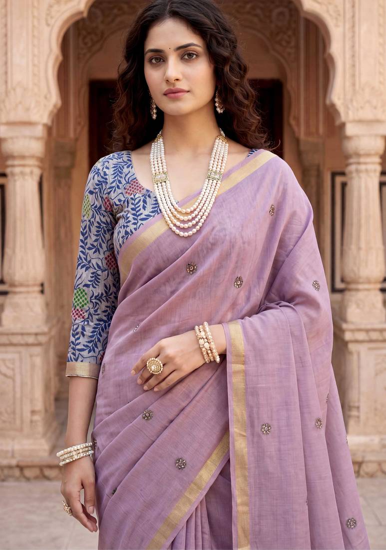 purple woven cotton saree with blouse