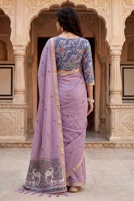 purple woven cotton saree with blouse 4