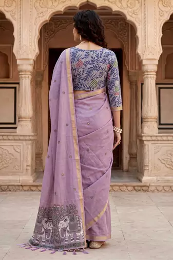 purple woven cotton saree with blouse