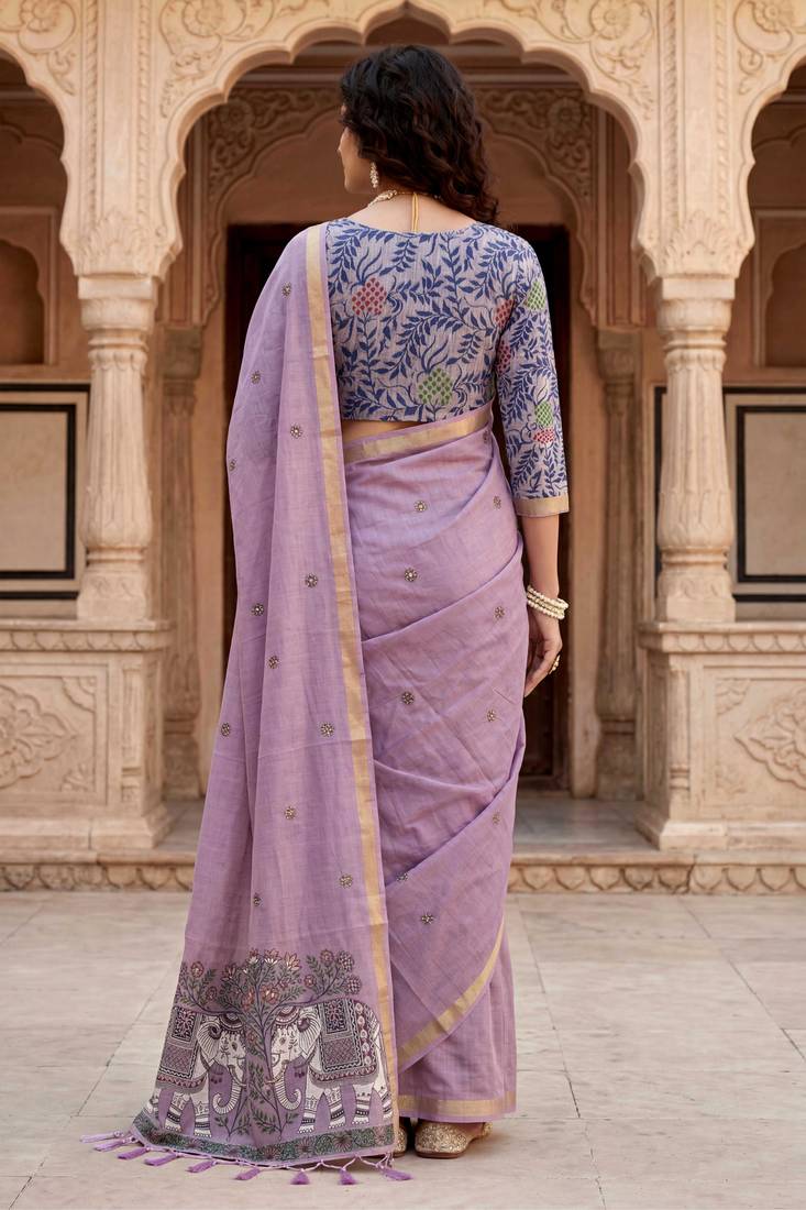 purple woven cotton saree with blouse