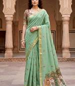 green woven cotton saree with blouse