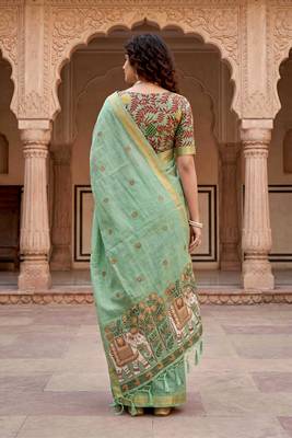 green woven cotton saree with blouse 4