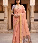peach woven cotton saree with blouse