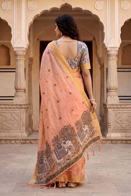 peach woven cotton saree with blouse 4