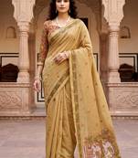 beige woven cotton saree with blouse