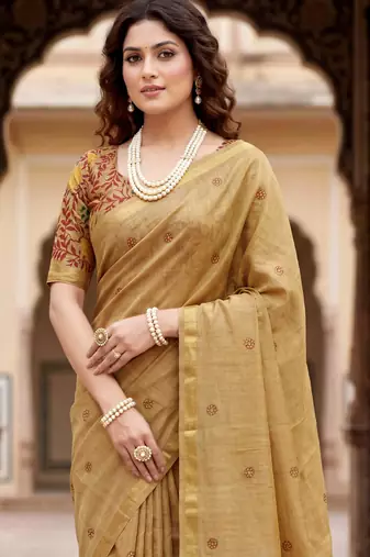 beige woven cotton saree with blouse