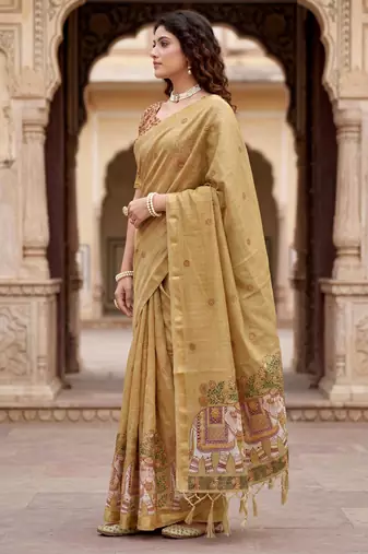beige woven cotton saree with blouse