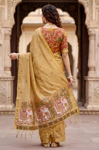 beige woven cotton saree with blouse